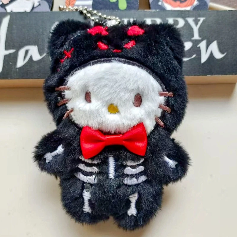Nouveau mignon chaton en peluche porte-clés dessin animé Halloween drôle croix Dressing poupée voiture suspendus décoration Couple sac à dos en peluche pendentif