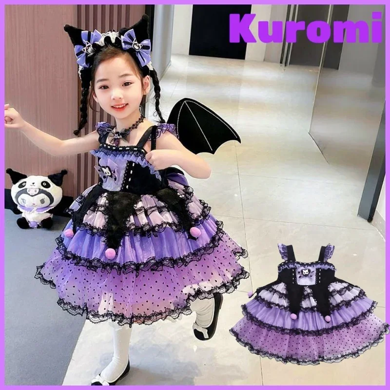 New 2024 Sanrio Cosplay Kuromi Lolita Princess Dress Spring Autumn Costume Dress Puffy Skirt Suit Cute Style Gifts