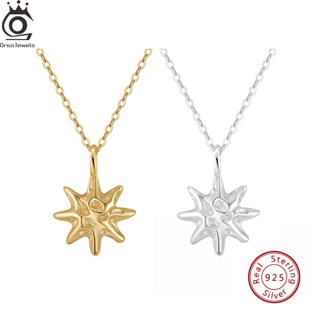 

ORSA JEWELS 14K Gold Rhodium Star Starfish Pendant Chain Necklace Genuine 925 Sterling Silver O Chain 45cm for Women New SGAN01