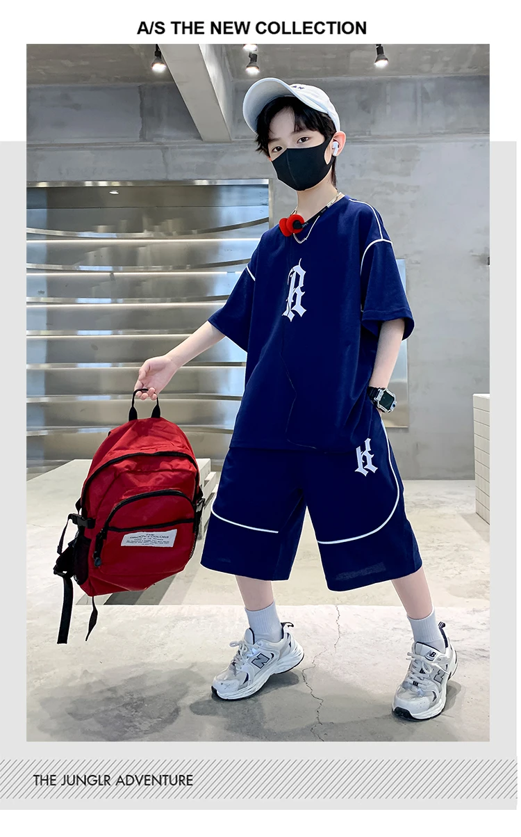 Heißer Verkauf: Sommer-Bekleidungsset für Teenager-Jungen – T-Shirt, Shorts, Kostüm-Anzug, Kinder-Mode-Streetwear-Outfit, Teenager-Kinder-Trainingsanzug mit Schriftzug – Detail 5