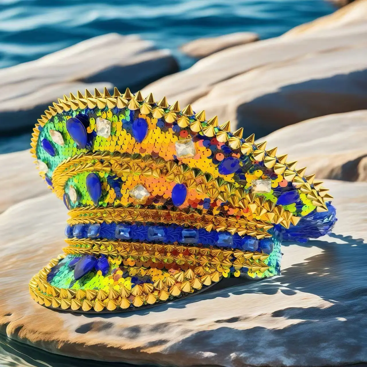 HongLuan Music Festival Costume Hat, Captain Hats Rhinestone for Carnival Woman, Cosplay Female Accessories