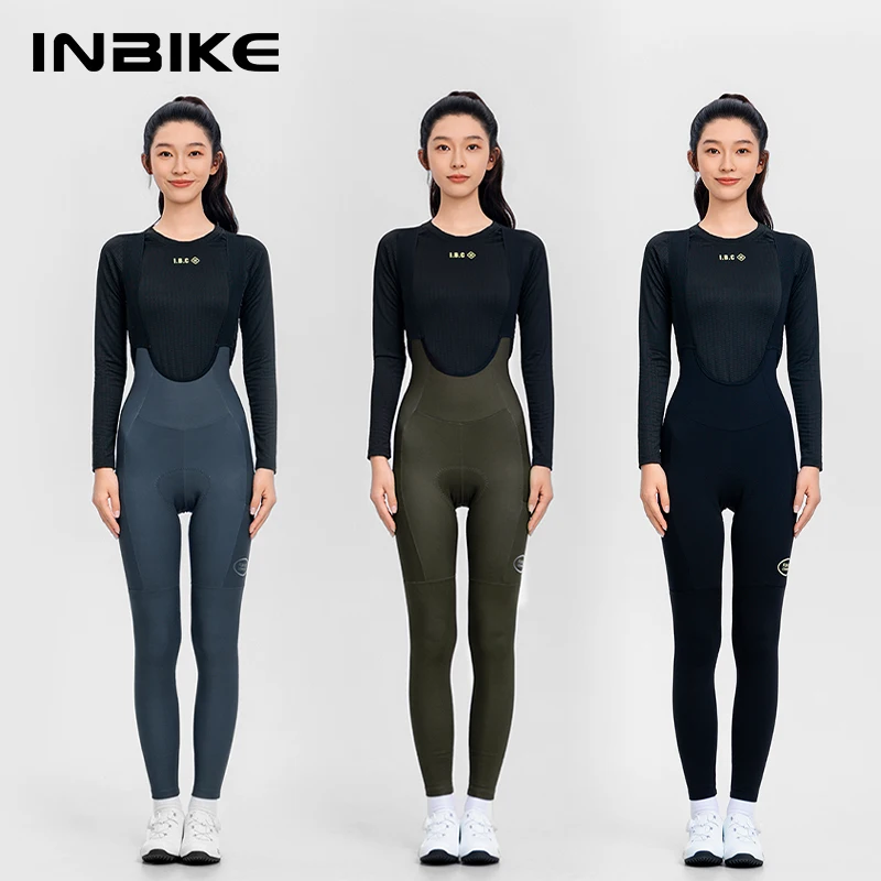 AliExpress INBIKE Winter Cycling Bib Pants for Women Thermal Fleece Lined High Waist Road Bike Pants Padded Biking Bibs Tights with Pockets