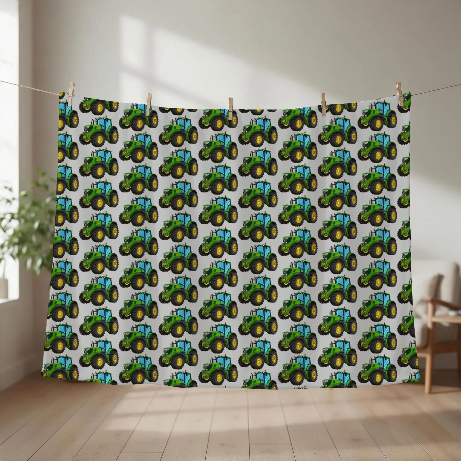 Tractor Green Tractor Drawing Throw Blanket couch cozy soft plush fuzzy picnic outdoor blanket