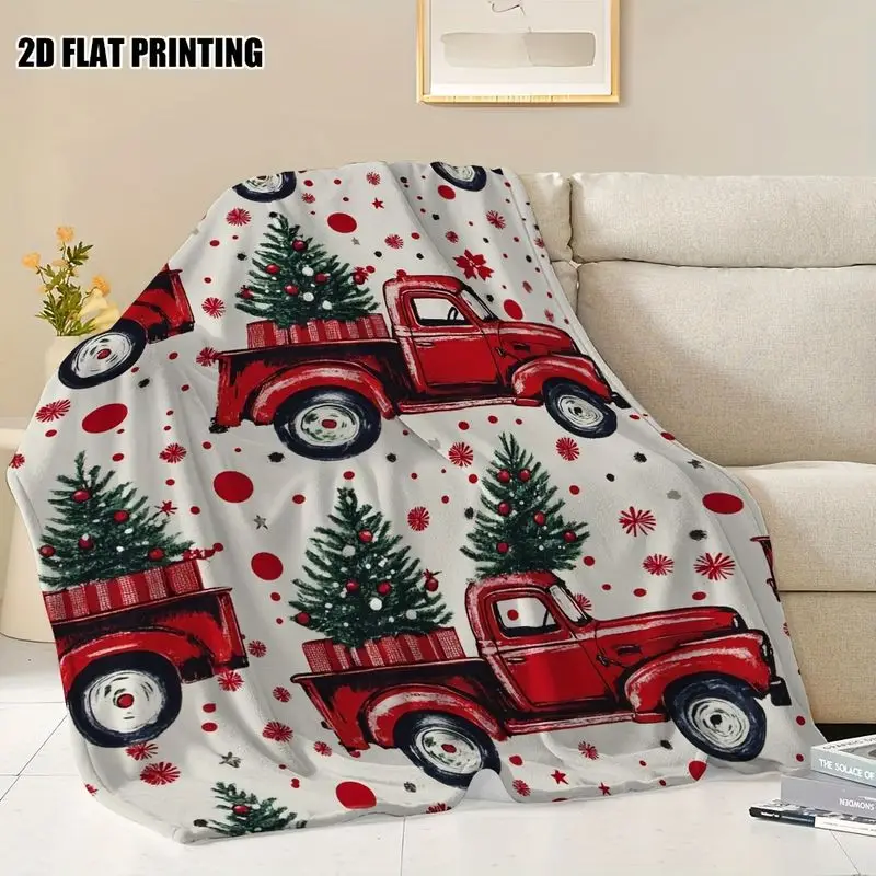 VIKAMA Christmas Throw Blanket Pickup Truck Christmas Tree Snowflake Soft Flannel Fleece Couch Blanket Holiday Home Decor