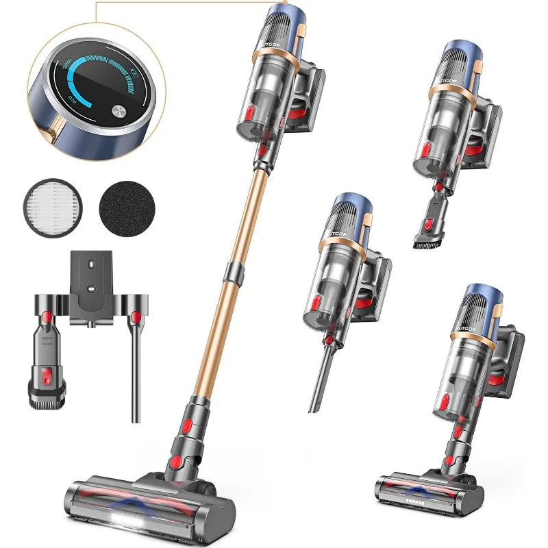 ED Screen, Cordless Vacuum Cleaner,1.5L Dust Cup, Rechargeable Lightweight Vacuum for Hardwood Floor, Carpets, Pet Hair