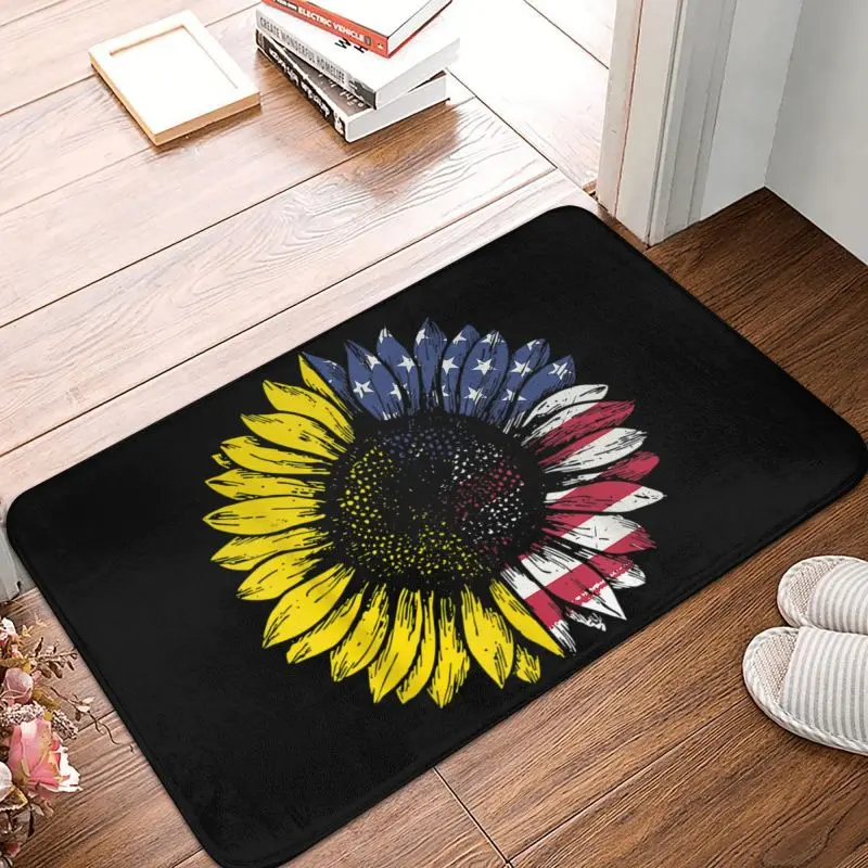 Custom Sunflower American Flag Doormat Mat Anti-Slip Patriotic 4th Of July Bath Kitchen Garden Rug Carpet 40*60cm