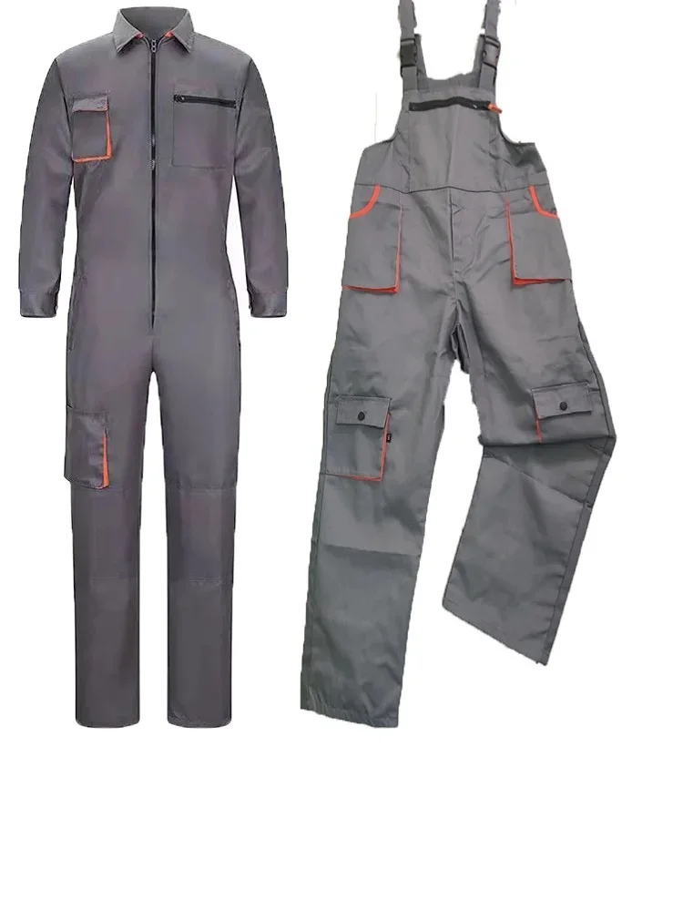 Work Bib Overalls Adjustable Shoulder Straps Pockets Jumpsuit Wide Leg Solid Color Coverall Multi-Pocket Work Uniforms Workwear