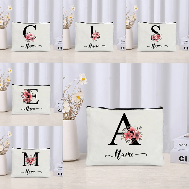 

Personalized Name Custome Floral Letters Makeup Bag Alphabet Cosmetic Cases Women Wholesale Bag Gift for Bridesmaids Teachers