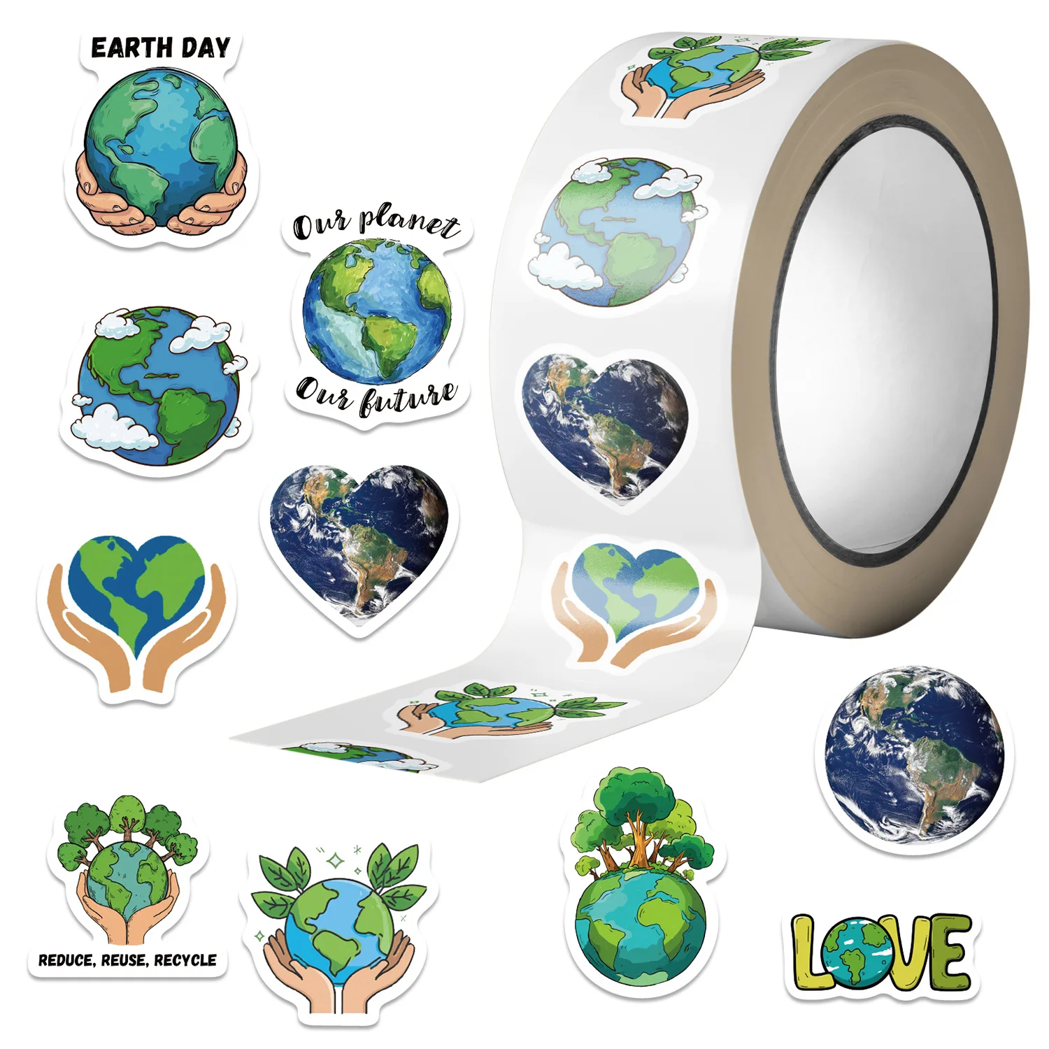 500PCS Earth Day Eco Friendly Stickers Roll Waterproof Self Adhesive Decals for Environmental Activities and DIY Scrapbooking