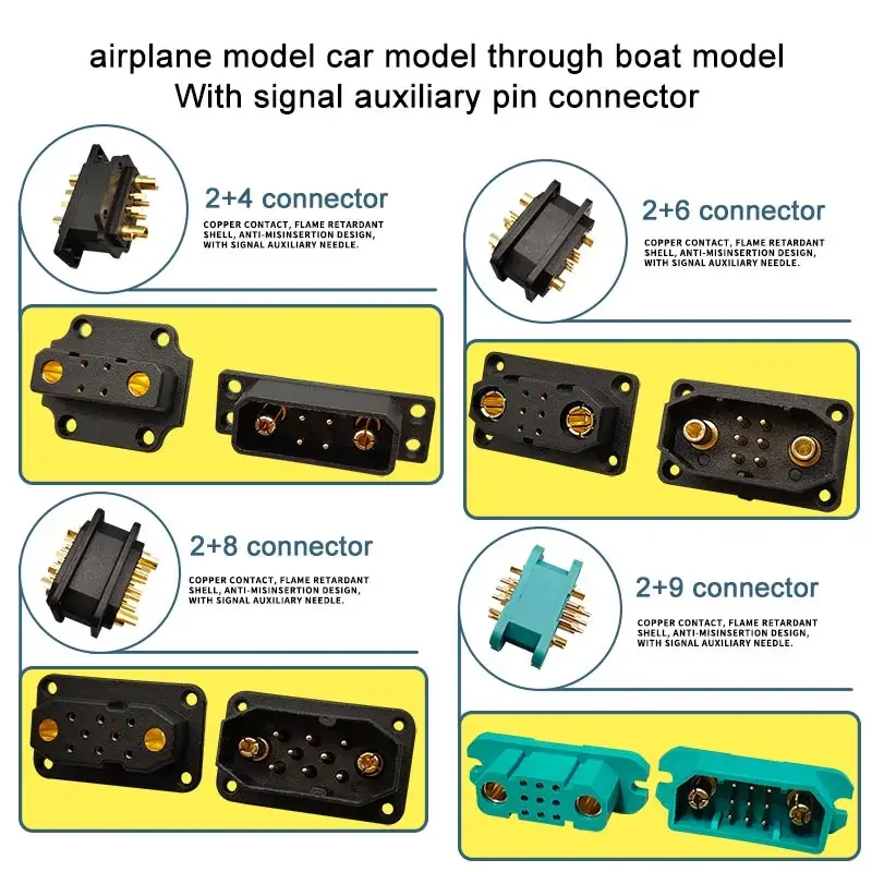 2+4 2+6 2+8 2+9 Aircraft Model Copper Plug 30A 500V Male Female Power Battery  Banana Connector with Signal Auxiliary Pin Socket