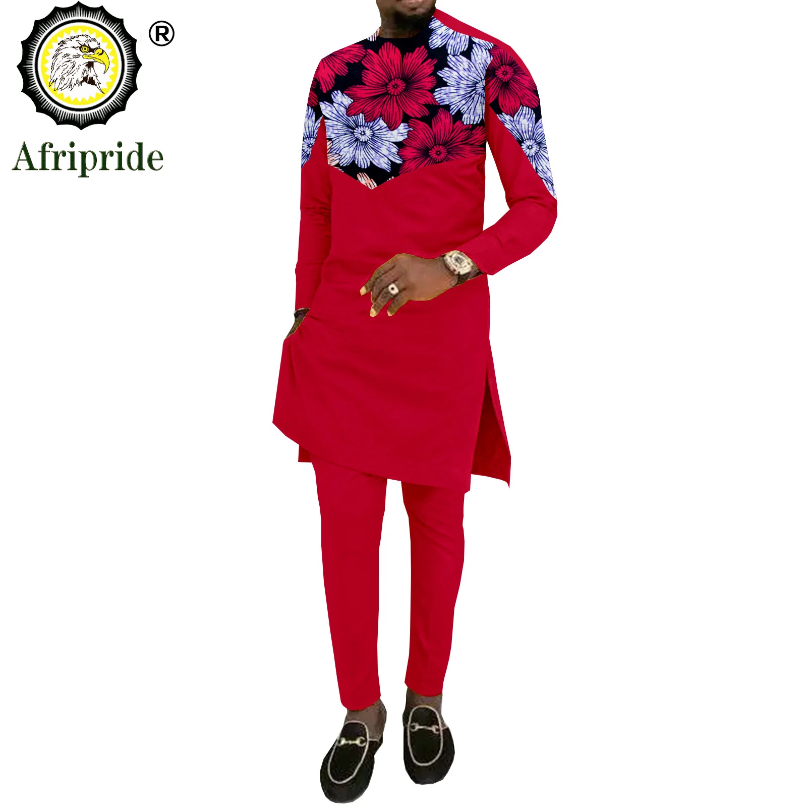 Bazin Riche Men`s Suit African Design Clothing African Men Clothes Casual Men Print Shirts and Pants 2 Pieces Sets A2216009