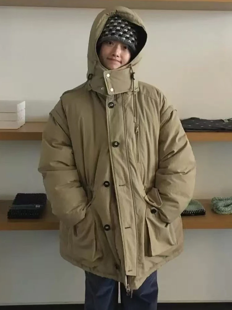 

Унисекс-куртка-жилет в американском стиле с капюшоном, съемными элементами, для повседневной носки, городская, зимняя, теплая, на утином пуху