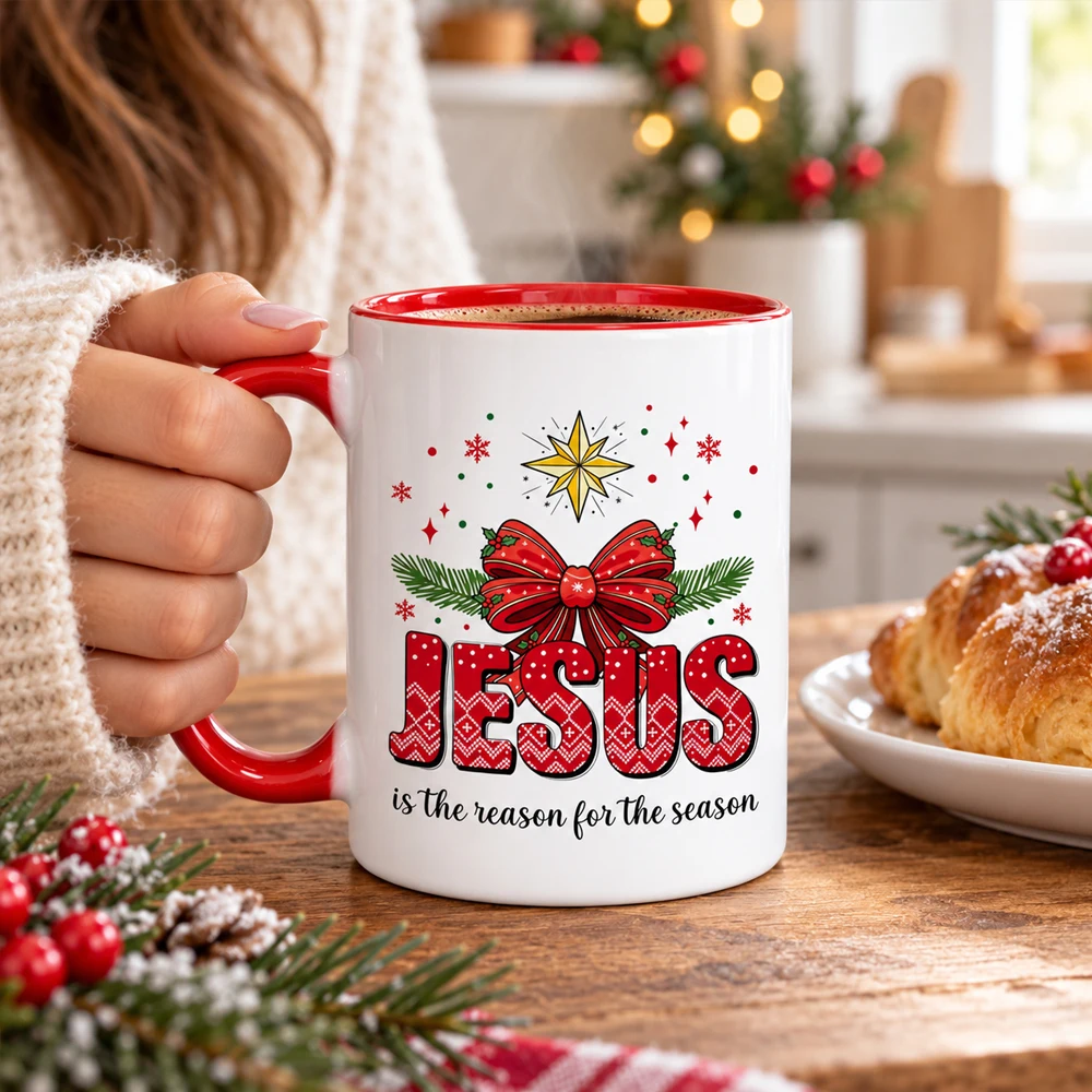 1 Piece, 11 oz Religious Heart-Shaped Handle Coffee Mug - a Christmas Gift for the Season, Christian Faith Decorative Coffee Mug, Ideal Gift for Believers, Church Members, Pastors, Family, Friends, for Holiday Use, Christmas and New Year