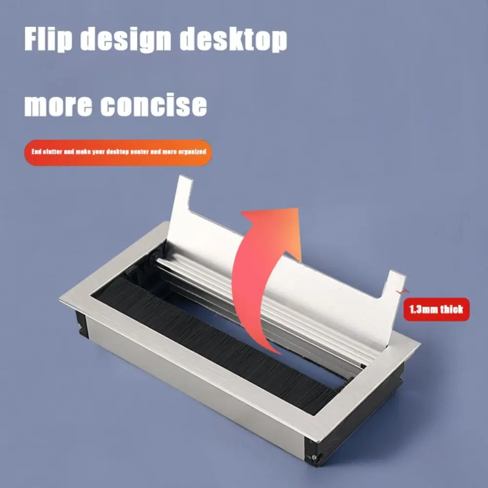 Flip Cover Conference Table Threading Box Square Wire Hole Cover Office Desk Wiring Box Aluminum Alloy with Brush