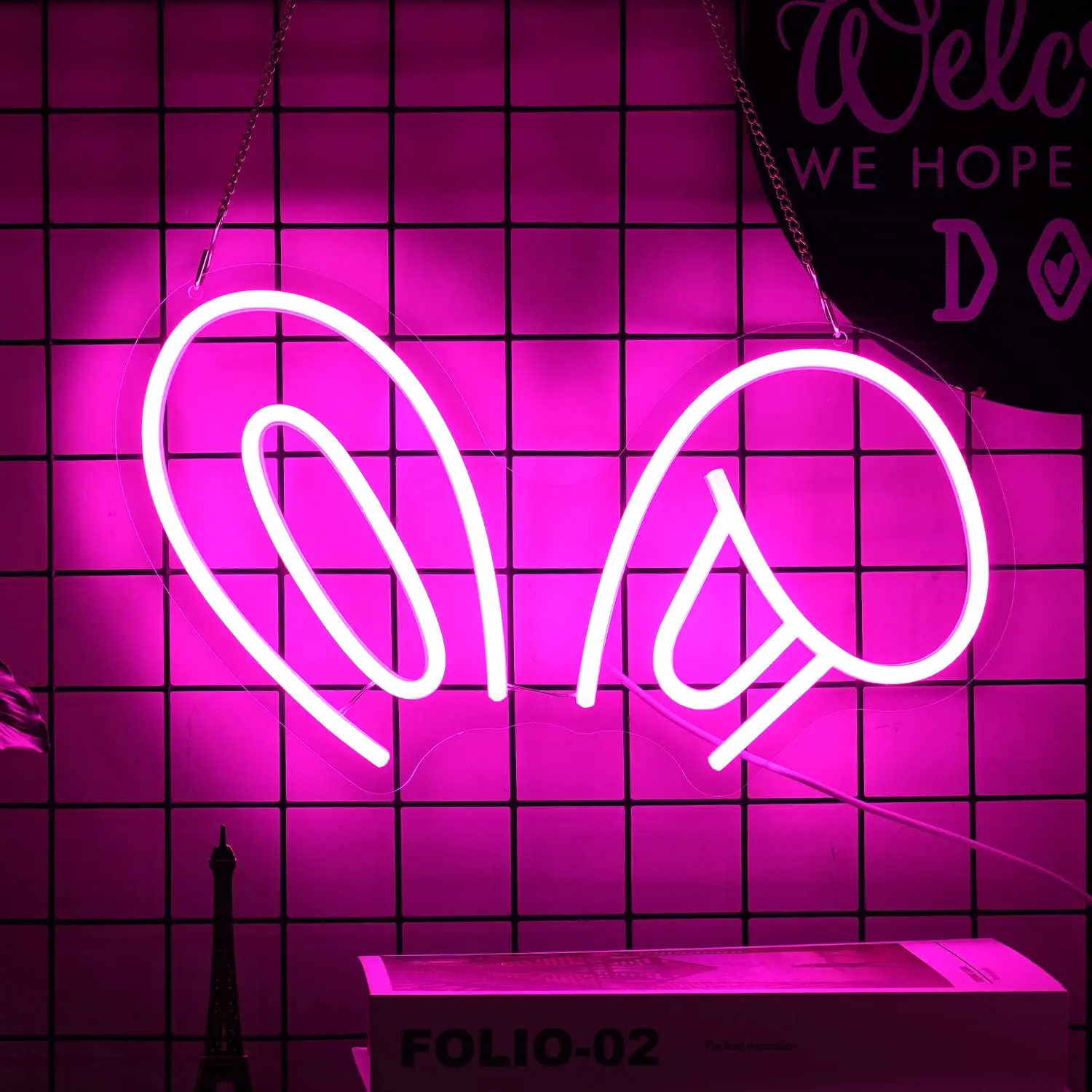 Pink Rabbit Ears Neon Sign Cute Neon Lights Led Neon Sign for Wall Decor Easter Day Powered USB Rabbit Neon Sign for Easter