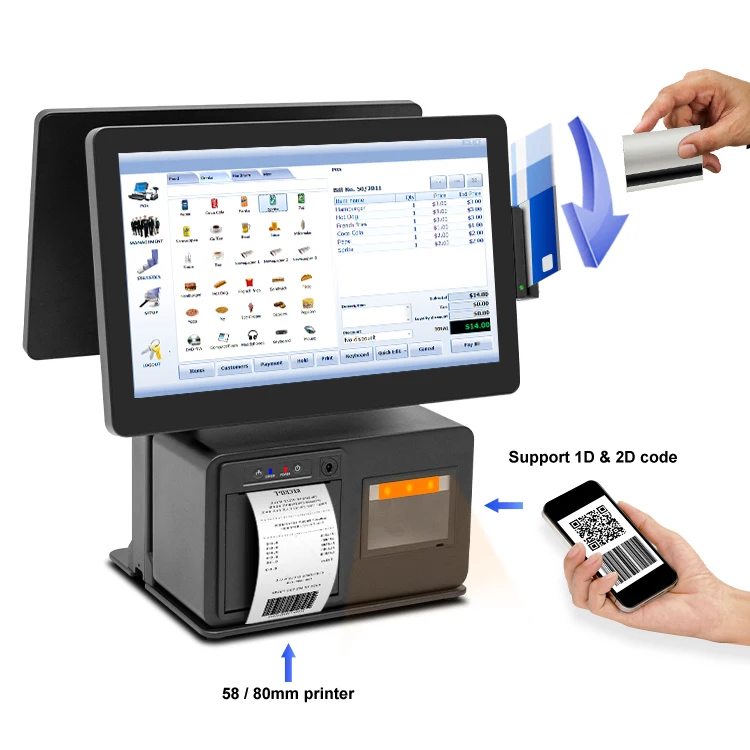 

Прямые продажи с фабрики 15,6-дюймовый кассовый аппарат с принтером 58/80 и модулем сканирования, подходящий для магазина
