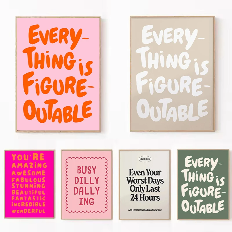 Everything Is Figureoutable Leinwanddruck Ermutigende Zitate Inspirierende Wandkunst Poster Grün für Modernes Wohnzimmer Heim-Dekoration