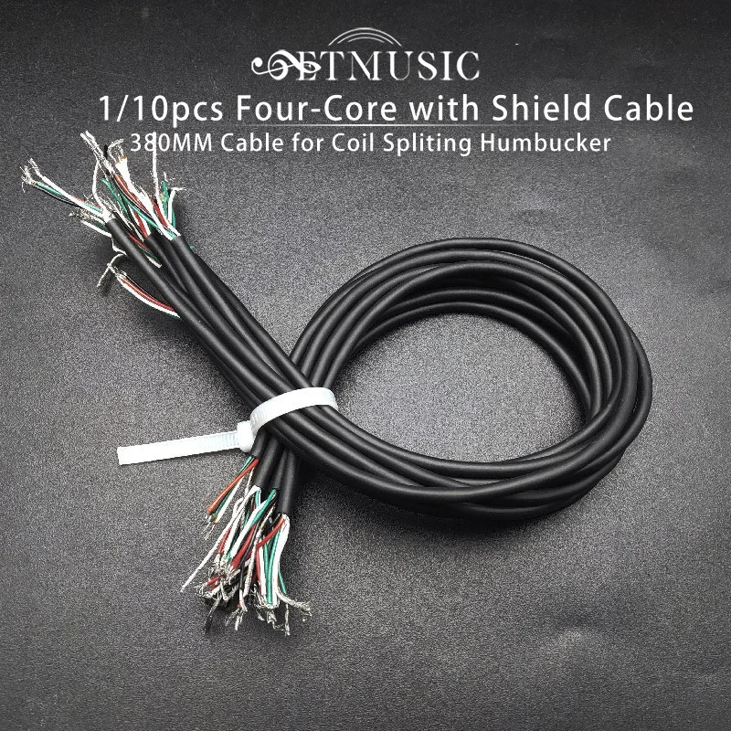 1/10pcs 380MM Four-Core with Shield Cable for Electric Guitar Pickup Making Humbucker with Coil Spliting Cable Black