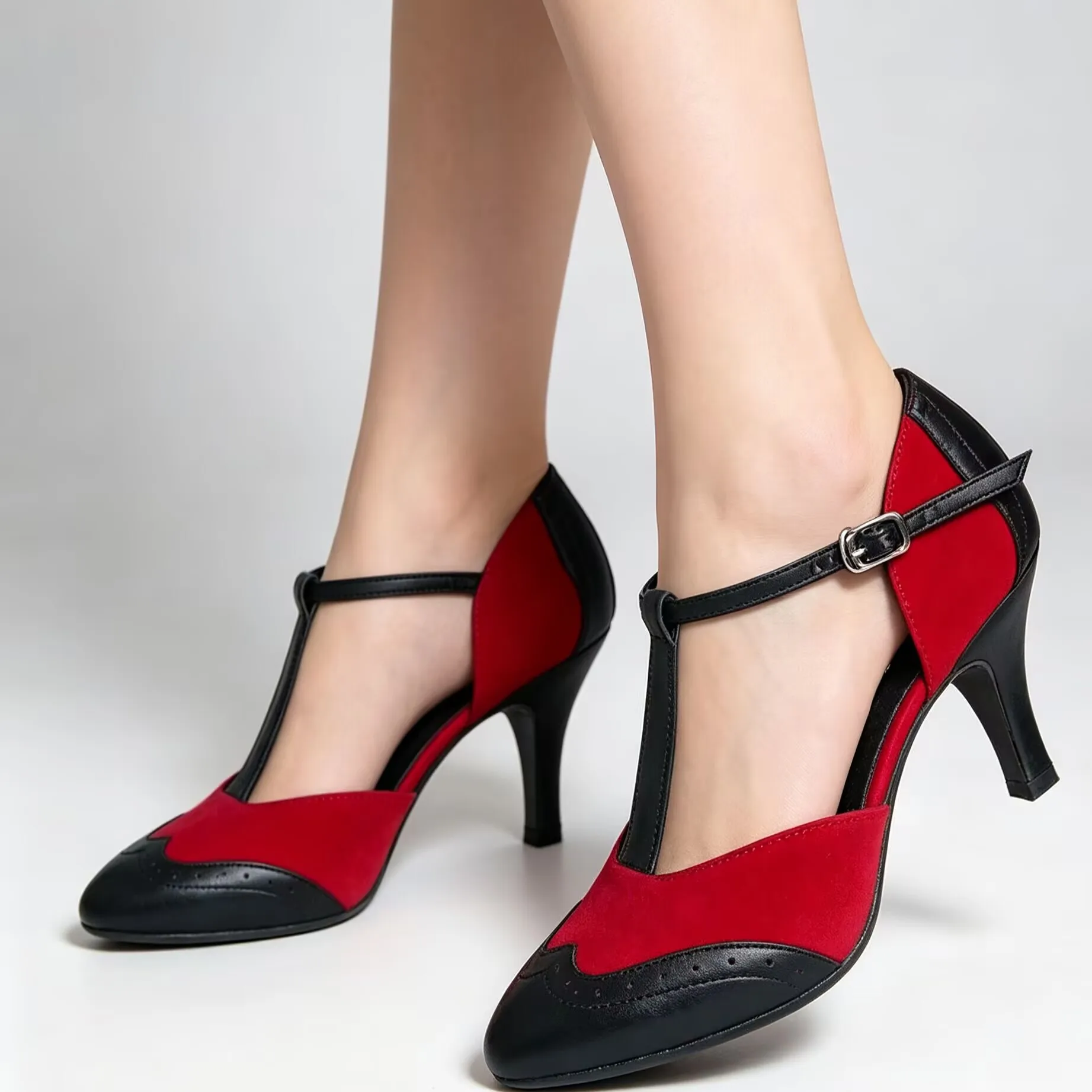 Evkoodance Genuine leather Customized Shoe 7cm Heel red and white Size US 4-12 Comfortable Womens Ballroom Dance Shoes Evkoo-043