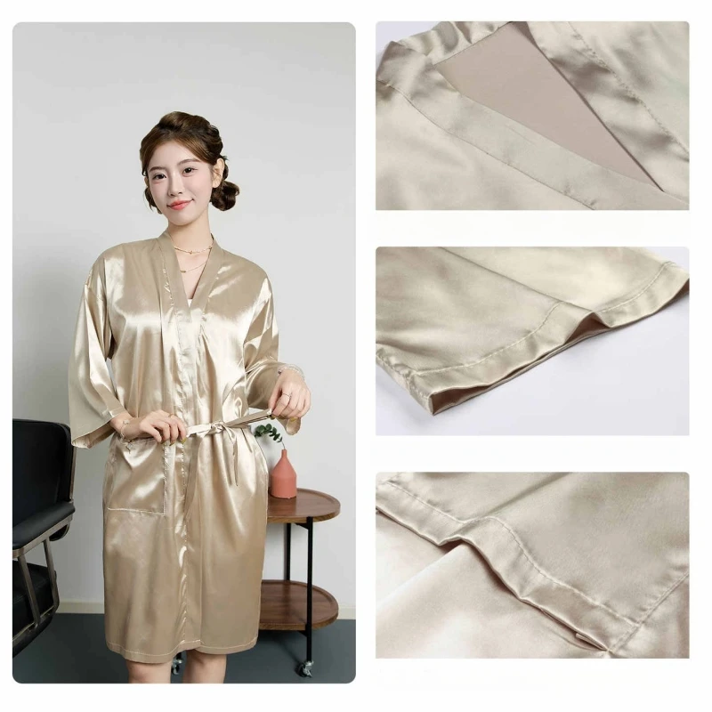 Imitation Silk Robe Hairsalon Hairdressing Gown Hairdresser Robes Barber Hair Dye Smock Hair Cutting Cape Beauty Salon Pajamas