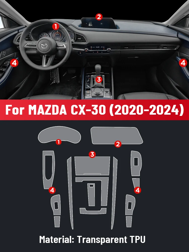 Anti-scratch Car Interior Center Console Media Dashboard Navigation TPU Protector Film For MAZDA CX-30 2020-2024 Sticker