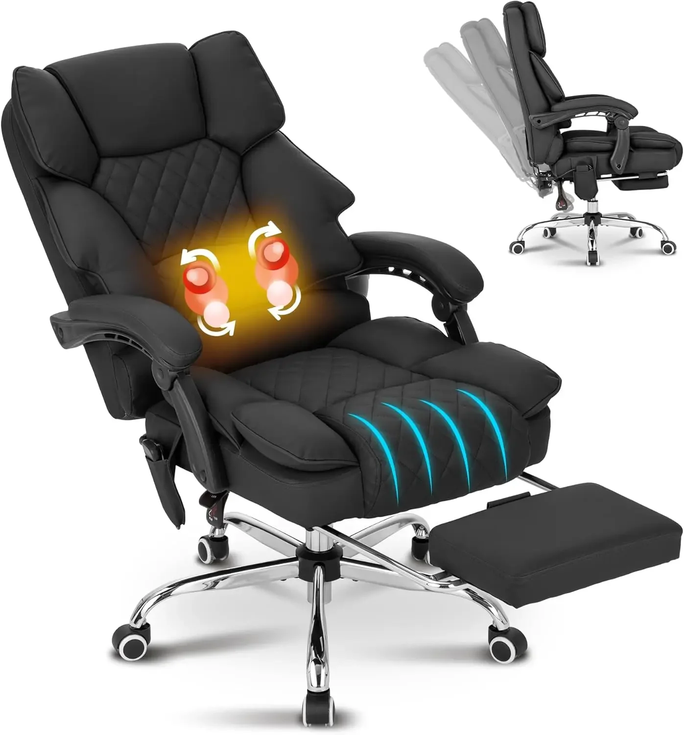 Kneading Massage Executive Office Chair with Heated,90-135°Reclining Office Chair with Footrest