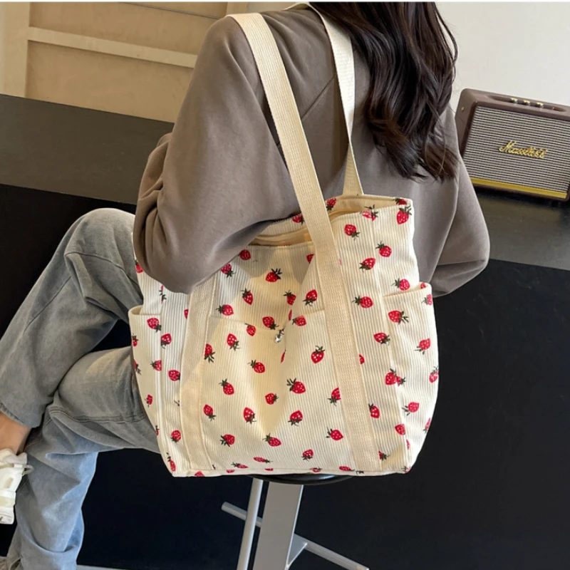 Corduroy Tote Bag Minimalist Underarm Women's Large Capacity Casual Shoulder Bag Student Classroom Laptop Bag