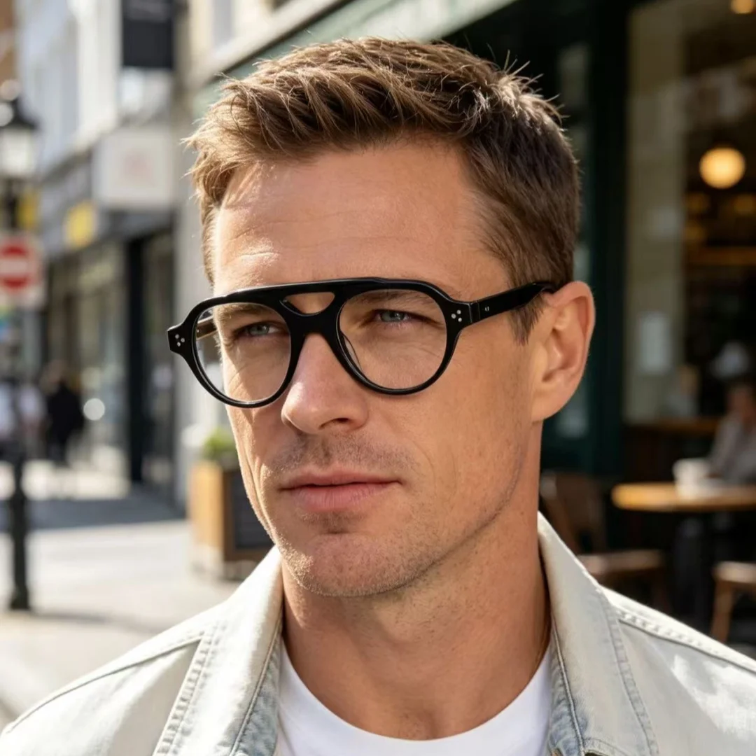 Fashion Acetate Reading Glasses Retro Oval Eyeglasses Frame Double Bridge Full-Rim Prescription Glasses Frame for Men Women