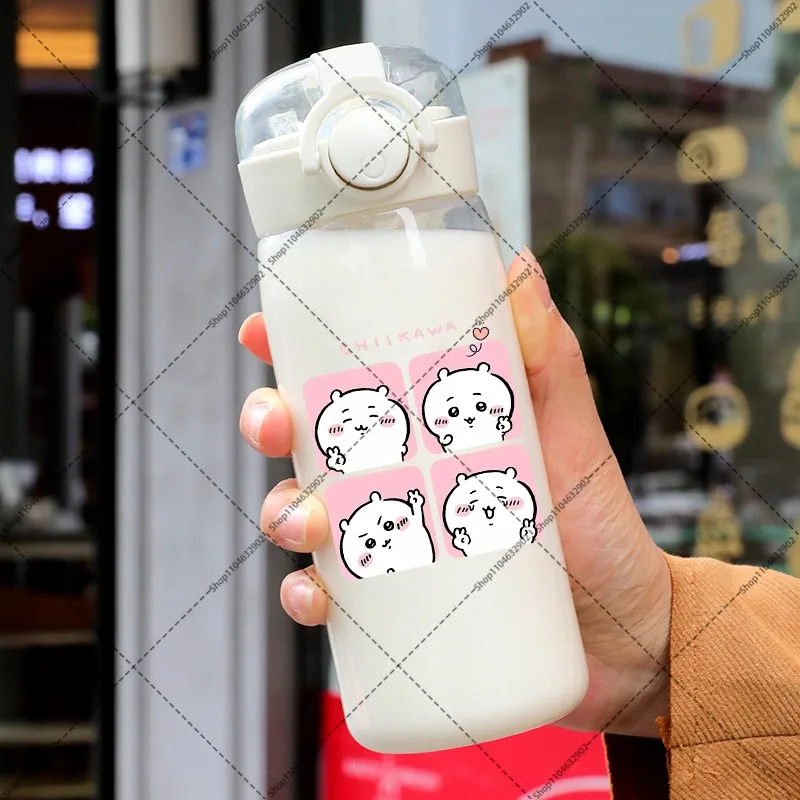 Chiikawas 400ml Water Bottle with Straw Cartoon Anime Pattern Printed Sports Bottles Unisex Outdoor Portable Glass Cups Gifts view 2