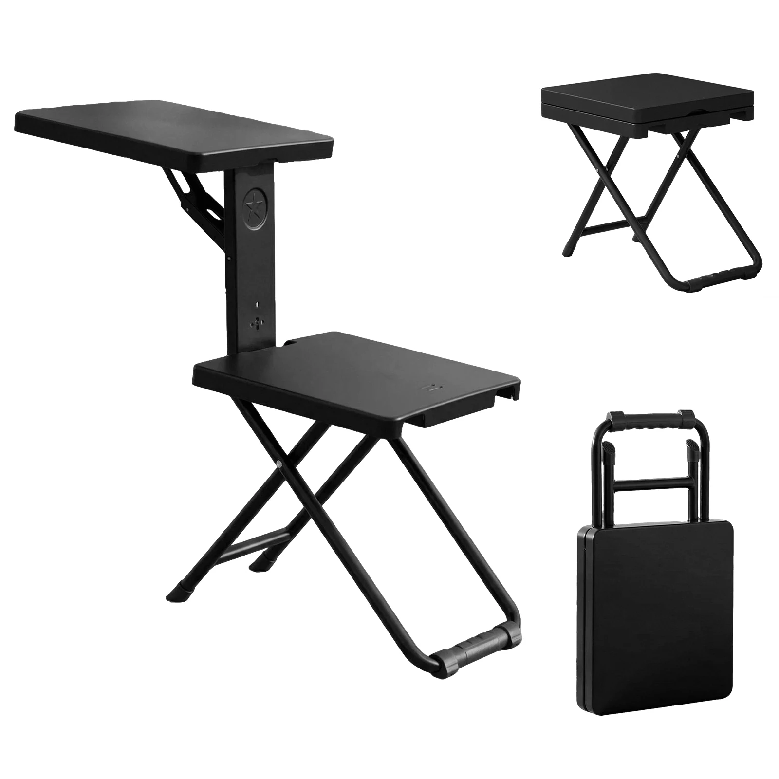 Ultimativer Klappsitz mit Schreibtisch, Tragbarer Campingstuhl für Angeln, Strand, Outdoor-Aktivitäten 150kg Tragkraft (Schwarz)