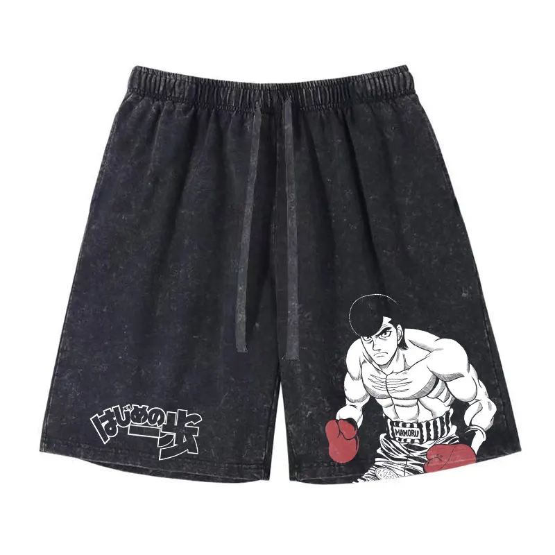 

Шорты аниме Hajime No Ippo, винтажные потертые спортивные шорты манга Mamoru, короткие штаны с принтом DTG, хлопковые полубрюки Y2K, мужские шорты