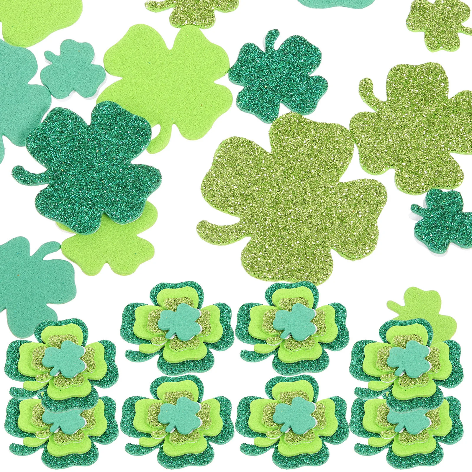 

500Pcs Adhesive Shamrock Stickers Foam St Patrick's Day Decorative Stickers for DIY Party Glitter Foam Shamrock Stickers,