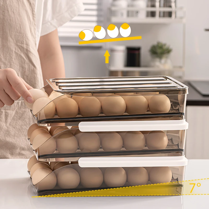 Egg Storage Box, Kitchen Preservation Box, Egg Tray, Refrigerator Storage Rack, Large Capacity, Transparent Storage For 18 Eggs