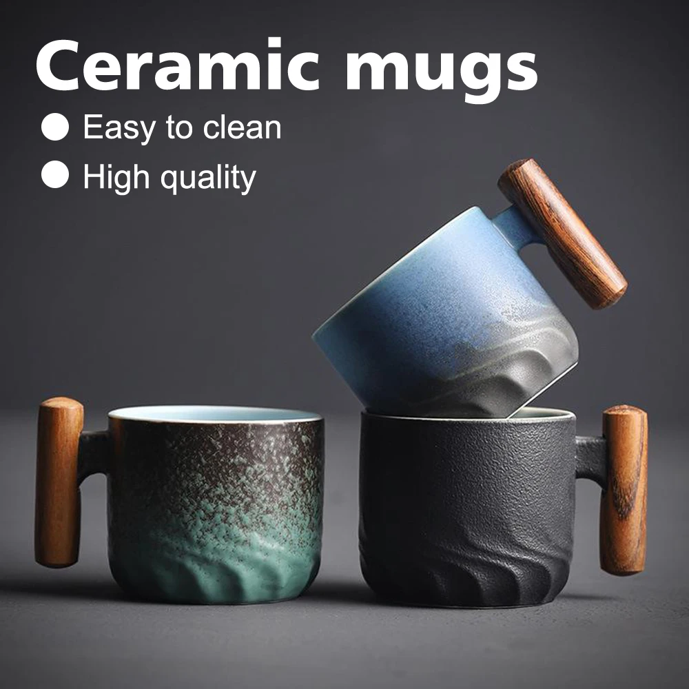 

Retro Ceramic Coffee Mug 80ML Wooden Handle Small Coffee Cup Handmade Elegant Tea Cup for Home Office Birthday Gift