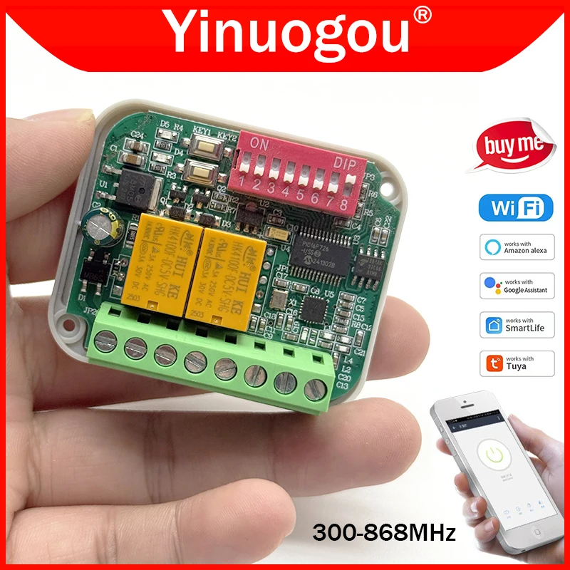 Universal Tuya WiFi Smart Switch Receiver Garage Door Gate Remote Control Receiver 300-868MHz 315MHz 433MHz 868MHz 9-30V 85-250V