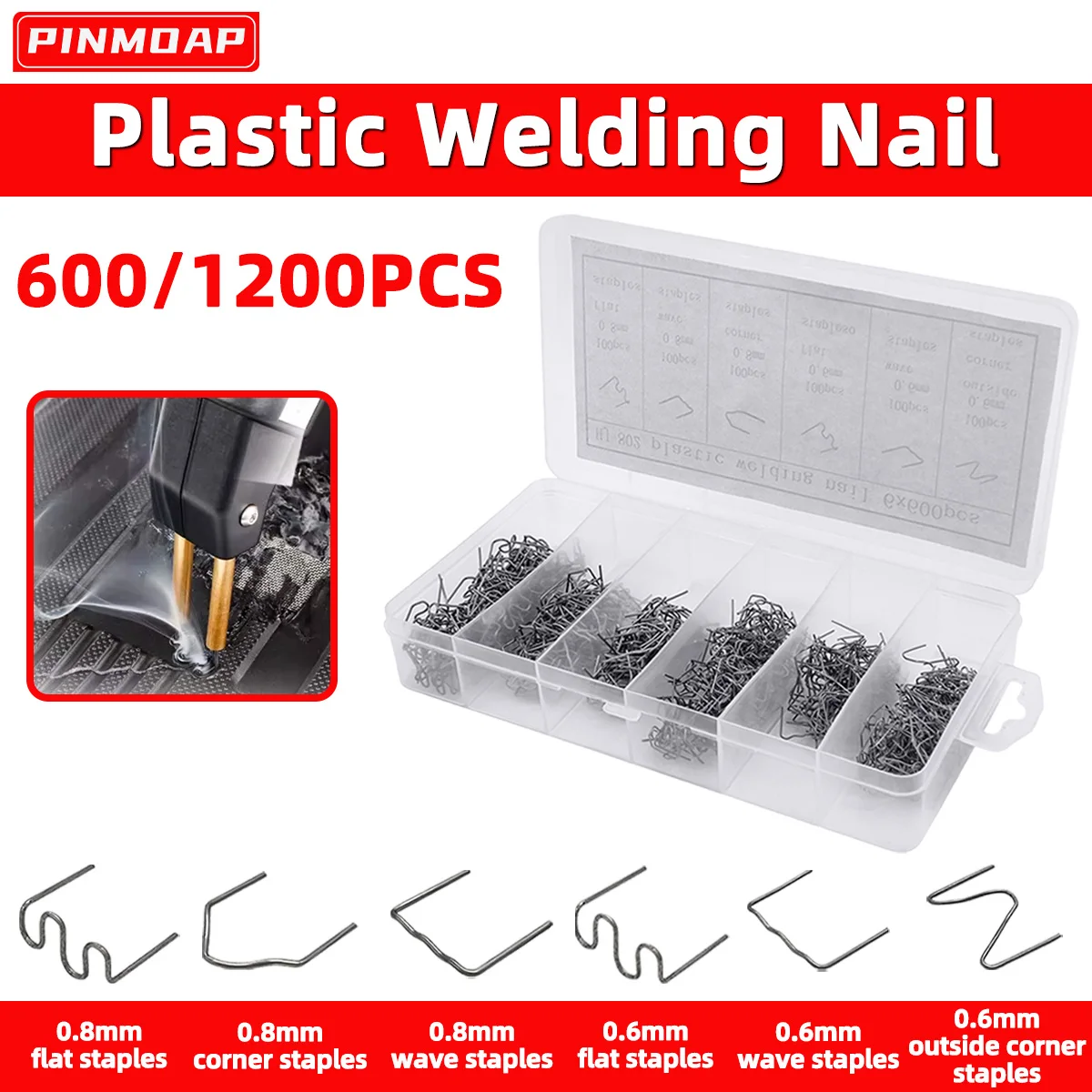 

PINMOAP Пластиковые термоклеевые гвозди для ремонта бамперов автомобилей, дверных панелей и трещин, 6 моделей в коробке