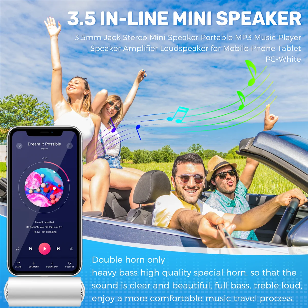 แจ็ค 3.5 มม.สเตอริโอมินิลําโพงแบบพกพา MP3 เครื่องเล่นเพลงลําโพงเครื่องขยายเสียงลําโพงสําหรับโทรศัพท์มือถือแท็บเล็ต PC-สีขาว