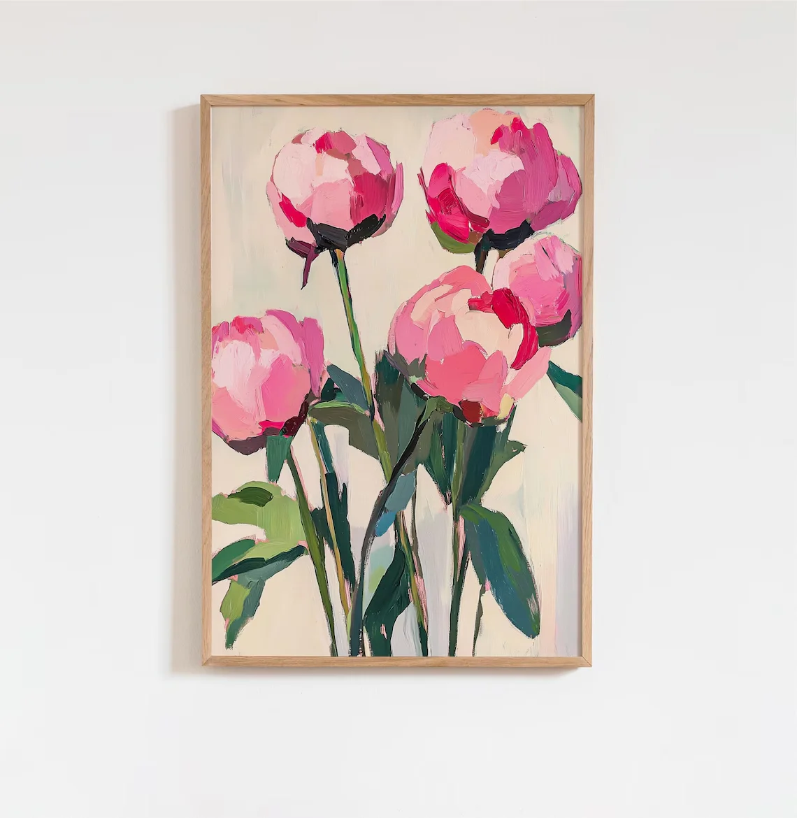 (No frame)Pink Peony Wall Art, Minimalist Floral Print, Palette Knife Painting, Modern Peony Art, Bold Brushstroke Flower Dec