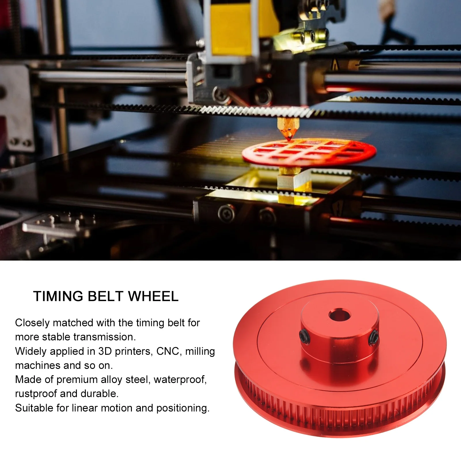 Roda síncrona para impressora 3D, polia da correia dentada, aço de liga prateado, torno CNC, GT2, 80T, 5mm
