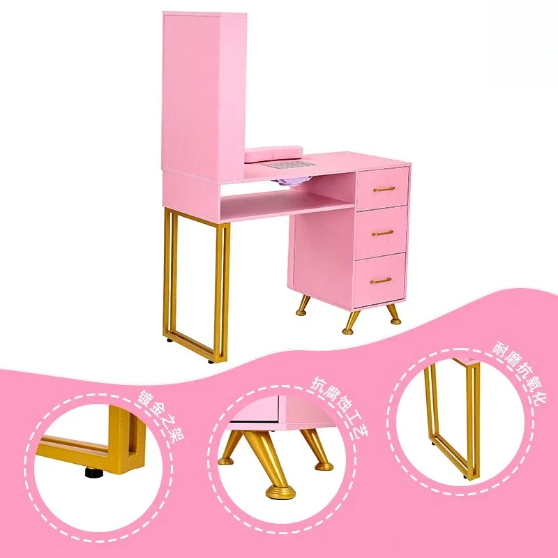 Pink gold-plated manicure table manicure table single with wrist pad vacuum cleaner