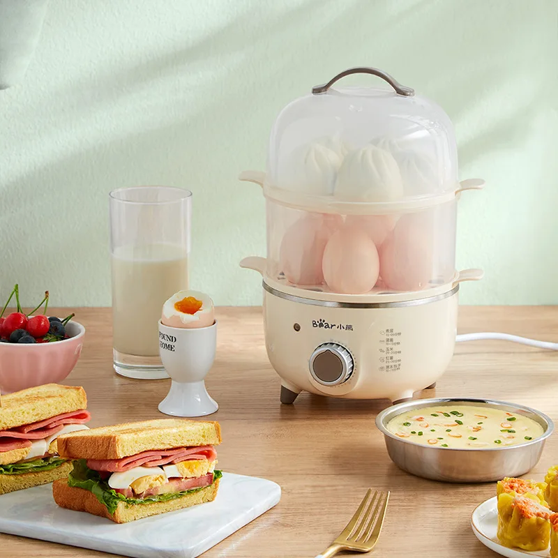 2 Layers Electric Egg Boiler Breakfast Machine Automatic Steamer Multicooker Egg Cookers Egg Custard Steaming Cooker with Timer