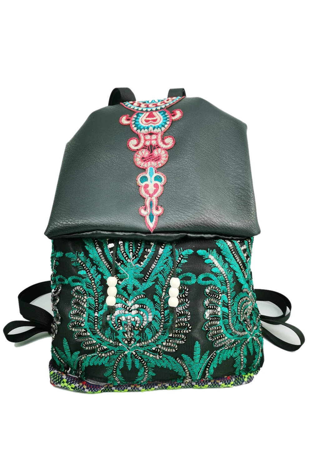 Tribal Vintage Hippie kolorowy plecak podróżny dla kobiet haft Pom urok Hmong etniczne artystyczne Boho plecak SYS-596