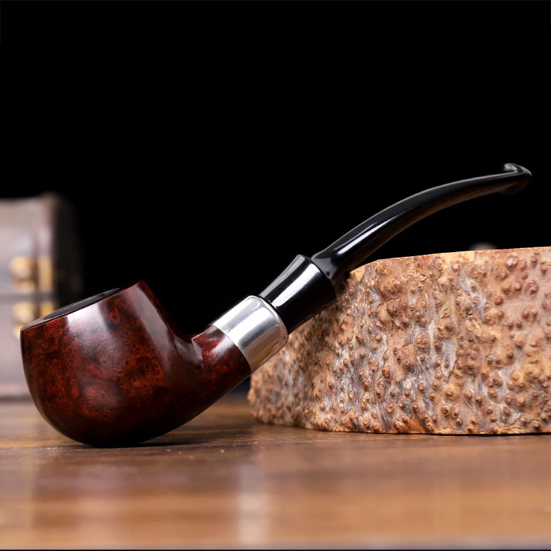 

MUXIANG-Classic Tomato Pipe with Silver Ring Reinforcement, Handmade Tobacco Pipe, Handmade Filter, Curved Handle Mouth, 9mm