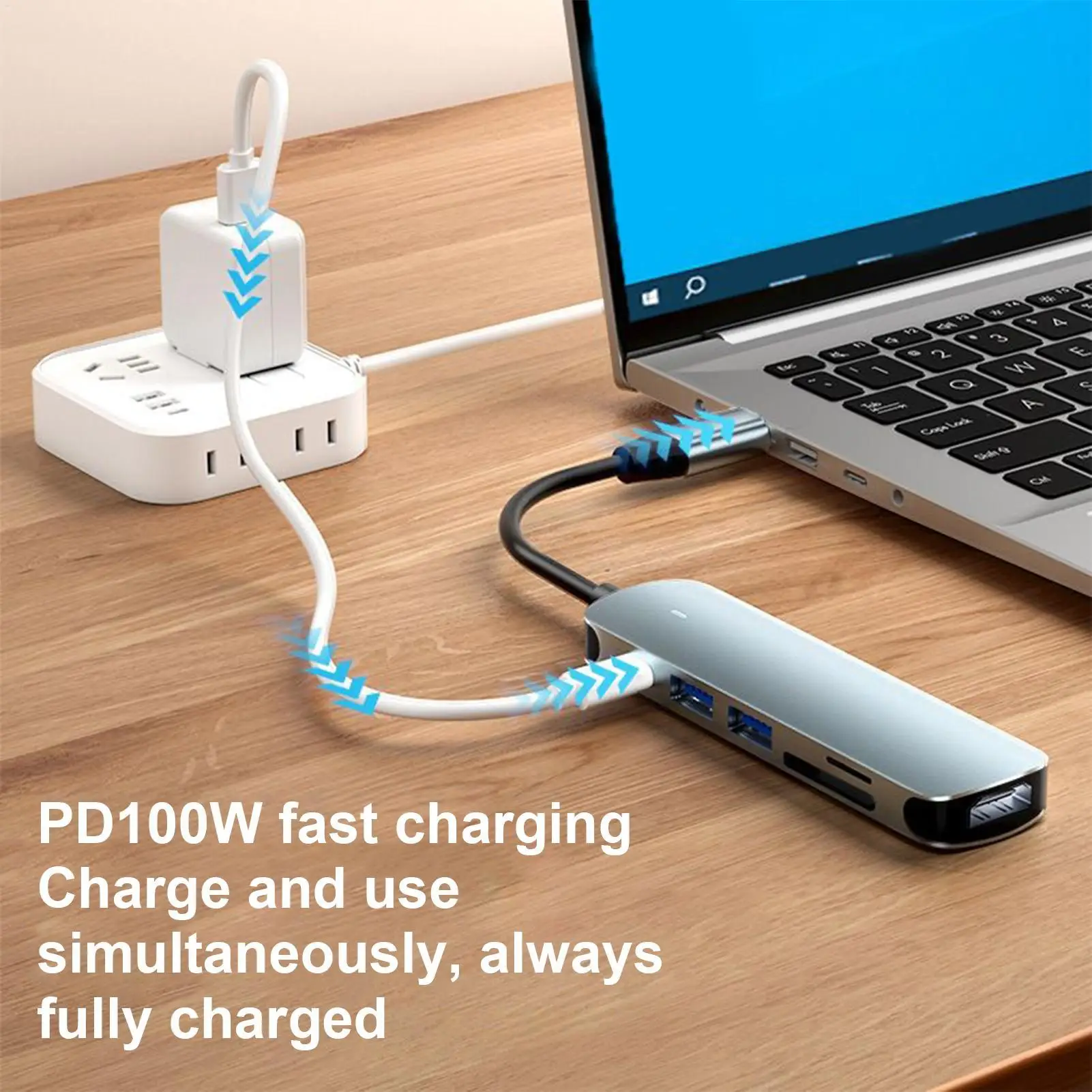 

Концентратор USB C для ноутбука Разветвитель USB C для ноутбука Портативный адаптер передачи данных 6-в-1 для деловых встреч Домашний офис