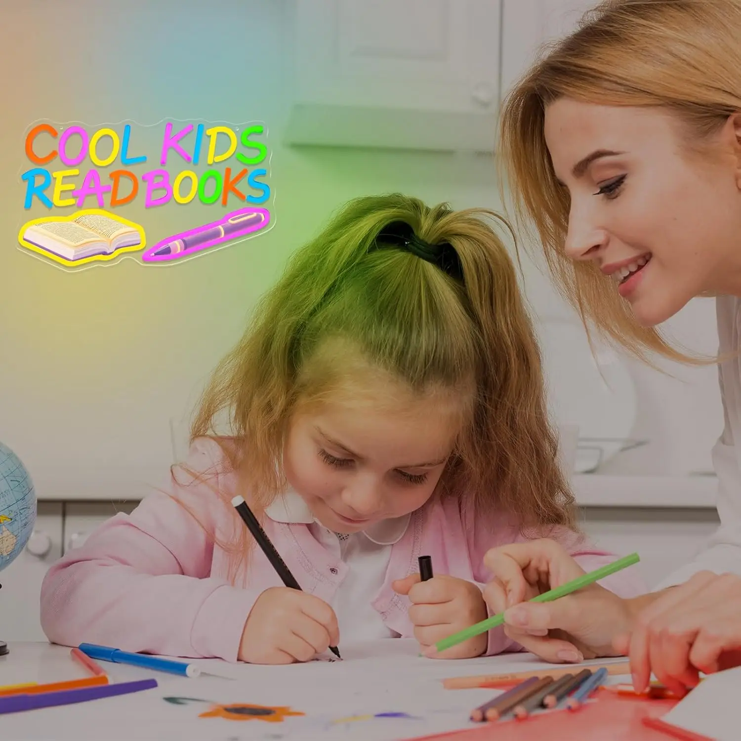 Cool Kids Read Books Neon Sign LED Neon Light for Reading Room Library Classroom Read Corner Study Book Club Decor Kids Gifts