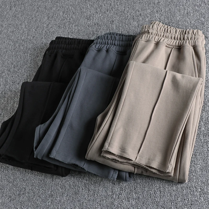 

Autumn Japanese Retro Heavyweight 360g Knitted Basic Sweatpants Men's Fashion Pure Cotton Loose Drawstring Sport Casual Pants