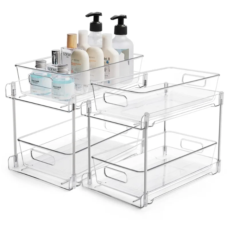 

Countertop Organizer Shelf 2 Tier Counter Spice Rack Perfume Organizer for Bedroom/Kitchen Stackable Clear Bin Plastic Organizer