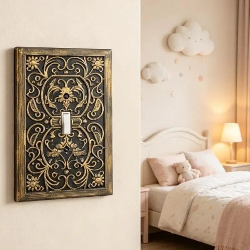 Antique Bronze-Gold Light Control Cover with Embossed Reliefs, Finished Side Rims, Same-Color Screws, Mounting M4YD