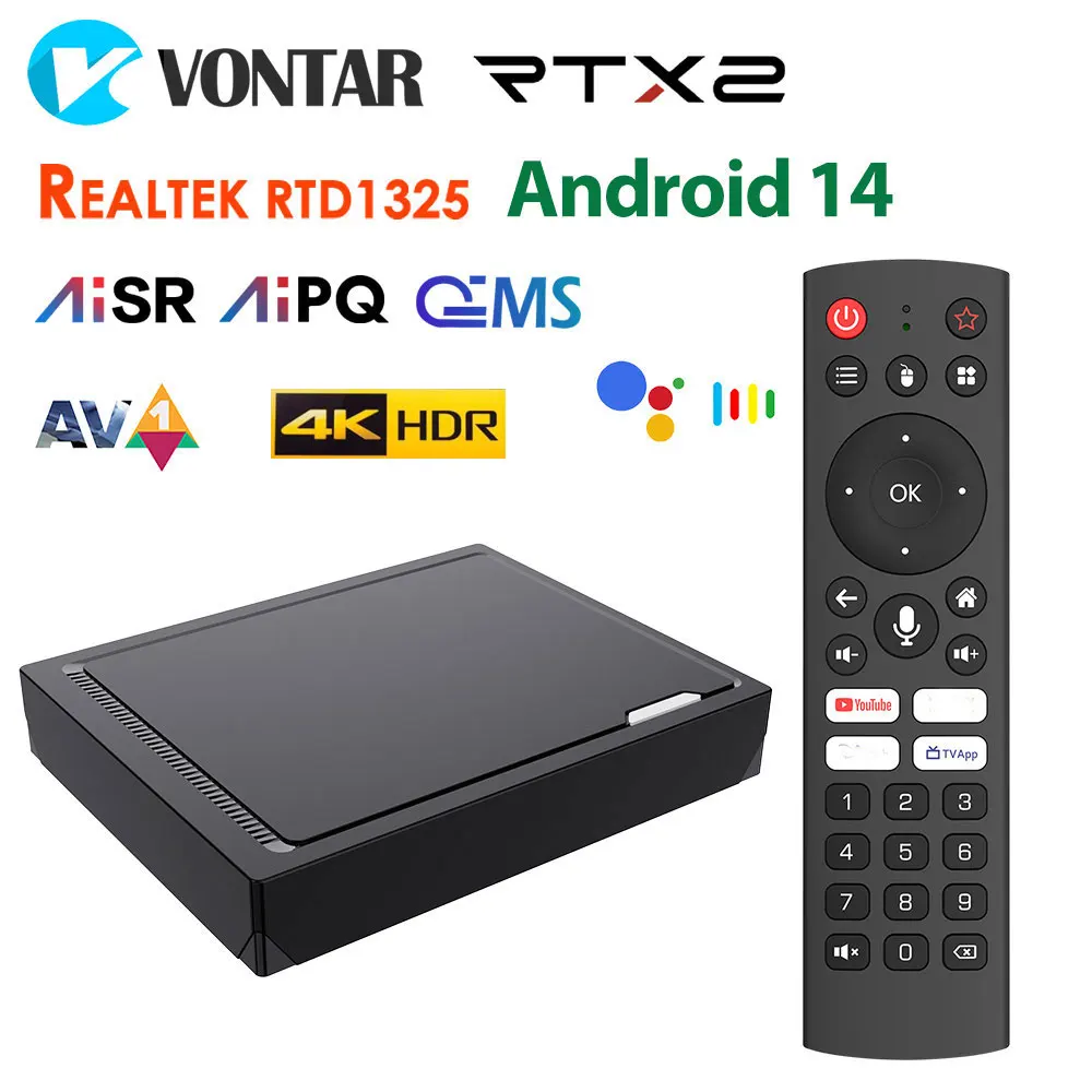 RT-X2 Android 14 TV Box 4GB 32GB 64GB Realtek1325 Support AI-PQ AI-SR 1000M 2T2R Wi-Fi 5 BT Media Player Set Top Box