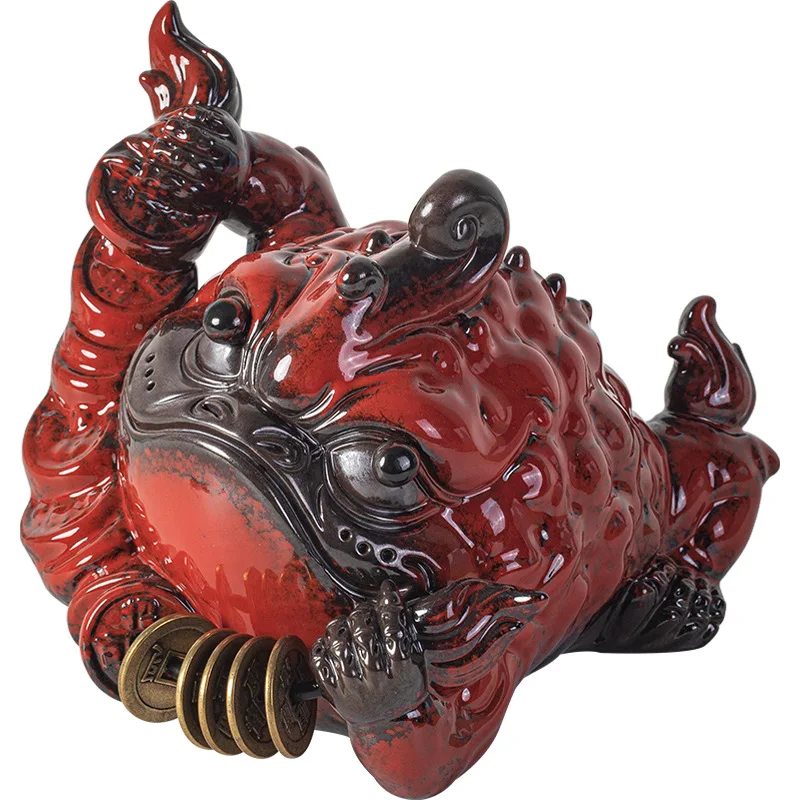 Creative ceramics lucky three-legged golden toad ornament